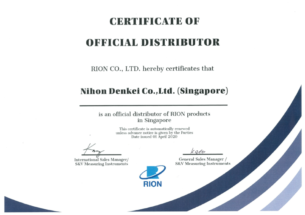 Certificate of Authorized Distributorship Singapore Nihon Denkei Co.,Ltd.